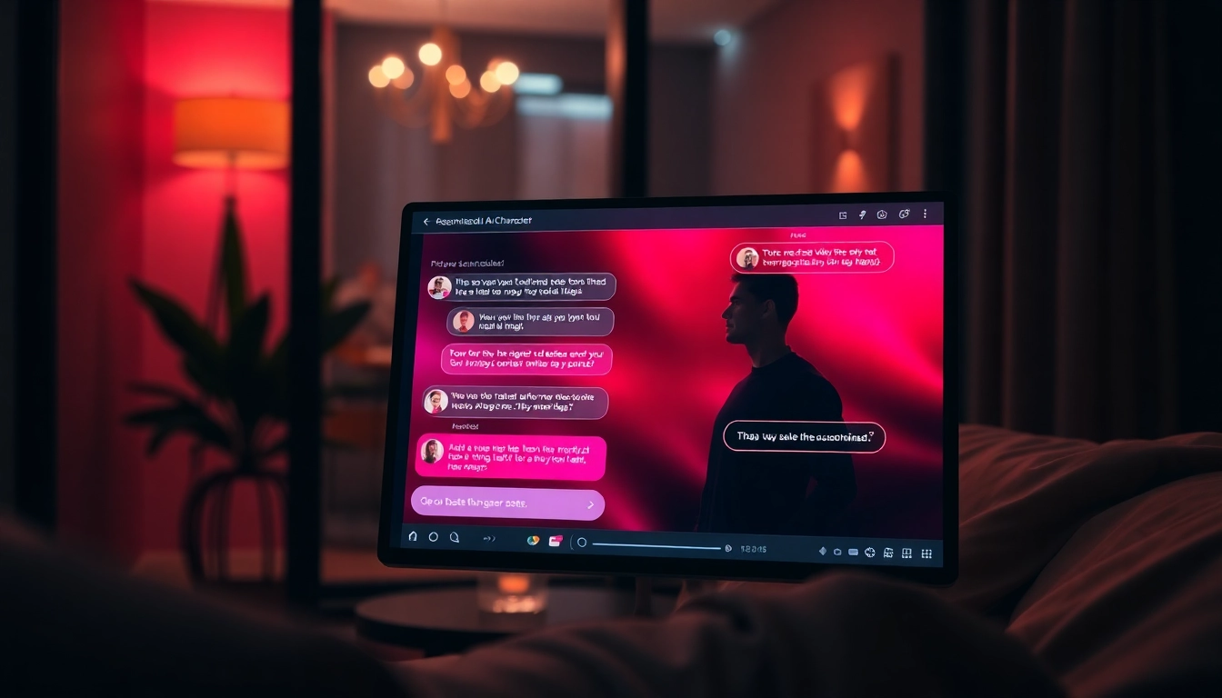 Close-up of a user interacting with a customizable AI chatbot on a sleek digital device, with warm, inviting colors and ambient lighting creating a cozy atmosphere.