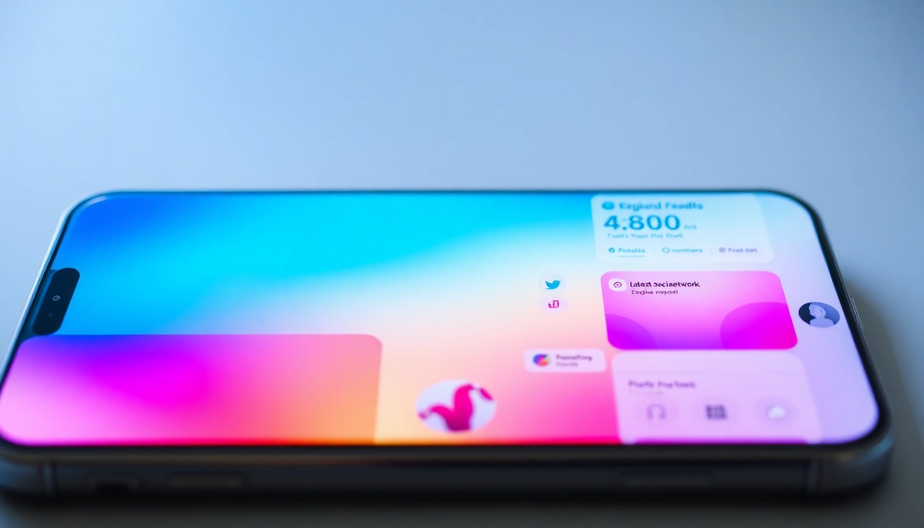 Visually engaging smartphone showing latest social network updates on social media feeds for