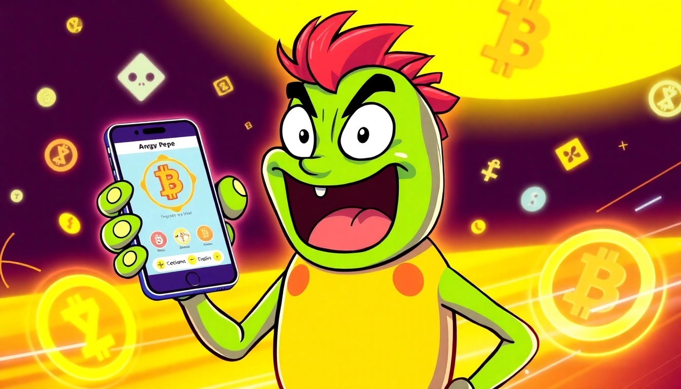 Angry Pepe Wallet features a lively Pepe character interacting with blockchain icons,